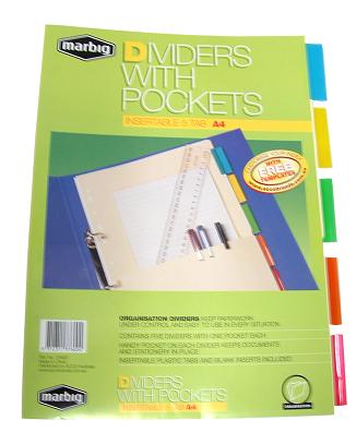 DIVIDERS A4 5 TAB INSERTABLE COLOR Tab Marbig
